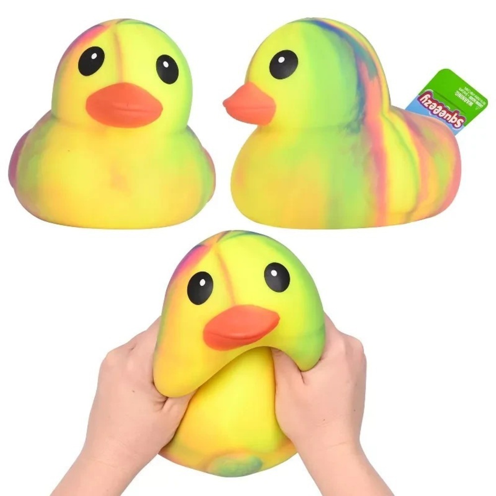 Sunny Days Jumbo Squeezy Duck – Tie-Dye Yellow Squishy Stress Relief Toy – New